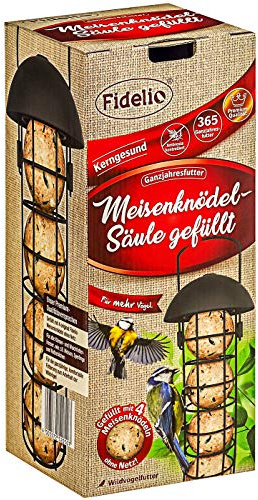 Fidelio Wildvogel-Futtersäule, Meisenknödelsäule mit 4 Knödeln, wiederbefüllbar, Metall, schwarz