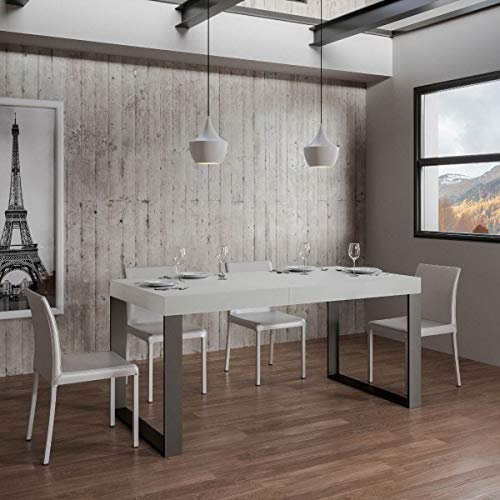 Itamoby, Ausziehtisch Tecno 130 – >390 cm, Paneele aus Möbel, Weiß Esche und Anthrazit L.130 P.90 H.77 (ausziehbar auf L.390 mit fünf Verlängerungen)