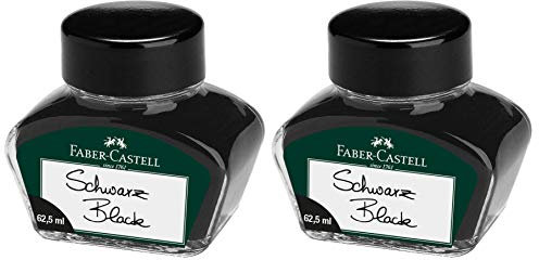 Faber-Castell Tintenglas für Schreibgeräte mit Konverter (2X Schwarz, Tintenfass 62,5 ml)