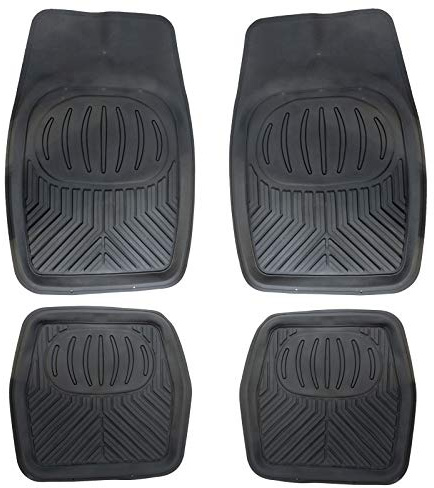 UKB4C Black Heavy Duty Rubber Floor Mats Deep Tray Type 4 Piece Black Micra Almera Note Pixo Primera Qashqai