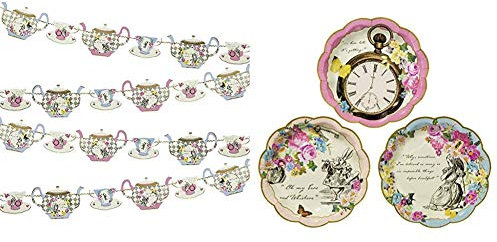 Talking Tables Truly Alice Decorative Teapot Party Bunting – 4 metre, Fabric Multicolour, 22x23.5x1 cm & Tables Alice in Wonderland Supplies | Paper Plates, Birthday Party and Baby Shower