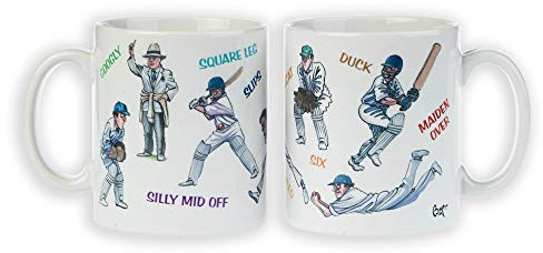 Bryn Parry 10 Oz Ceramic Mug Cricket Themed Featuring Cartoons and Cricketing Terms
