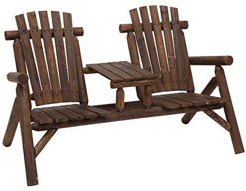 Outsunny Gartenbank mit Tisch, Gartenmöbel, Sitzbank, 2 Stühle, Massivholz, Braun, 157 x 88 x 103 cm