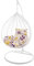 KIDEO Komplettset: großer Hängesessel mit Gestell & Kissen, Korbsessel, Poly-Rattan (Korb & Gestell: weiß, Kissen: Blumenmuster Nest (1085_Flower_Love))