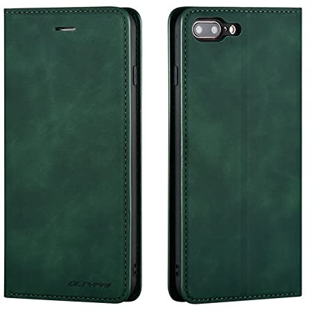 QLTYPRI Hülle für iPhone 7 Plus 8 Plus, Premium Dünne Ledertasche Handyhülle mit Kartenfach Ständer Flip Schutzhülle Kompatibel mit iPhone 7 Plus 8 Plus - Grün