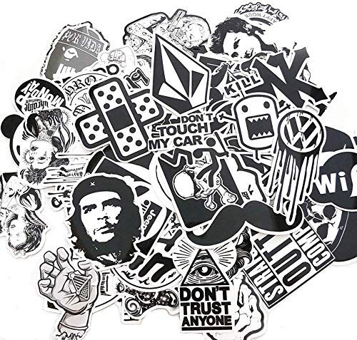 Kamndex 120 Stücke Sticker Schwarz Weiss, Aufkleber Graffiti Wasserdicht Vinyl Sticker Set für Auto, Fahrrad, Motorräder, Skateboard, Gepäck, Laptop (120 Stück schwarz und weiß)