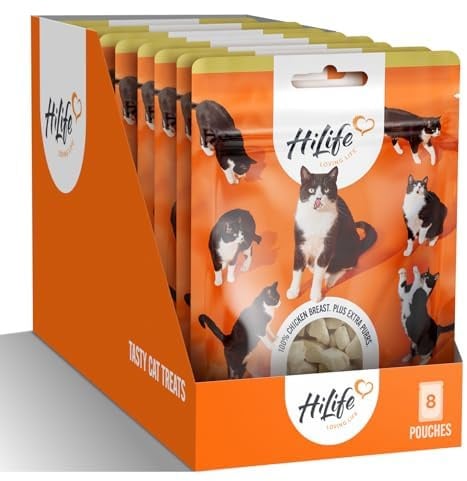 HiLife Chicken Breast Cat Treats, Freeze Dried & Grain Free Chicken Treats for Adult Cats, Made With 100% Natural Ingredients, Suitable for Indoor & Outdoor Cats (8 Bags x 30g)