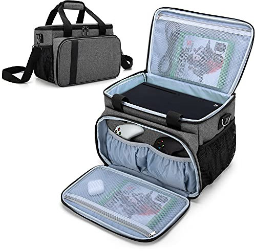 CURMIO Tragetasche für Xbox Series X Spielkonsole und Zubehör, Reisetasche für Controller, Kabel, Headsets, Tragebare Aufbewahrungstasche für Playstation Konsole, (OHNE ZUBEHÖR ENTHALTEN), Grau