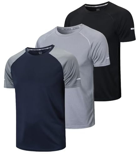 Gaiatiger 3er Pack Sport Tshirts Herren Funktionsshirt Sport Shirt Männer Schnelltrocknend Trainingsshirt Fitness Sportshirt Laufshirt Kurzarm Herren Atmungsaktive T-Shirt(5286) Black Gray Navy-S