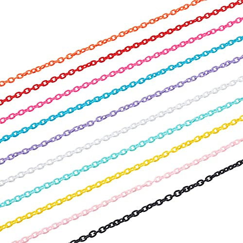 SUPERFINDINGS 20Pcs Plastic Curb Chains 10 Colors 15Inch Glasses Chain Cable Chain Links Plastic Link Connectors for Necklace Bracelet Eyeglass Lanyard Making,Link:0.3x0.2Inch