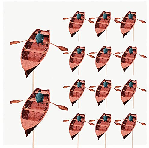 AK Giftshop Row Boat Birthday Party Food Cupcakes Picks Decorations Toppers (Pack of 14)