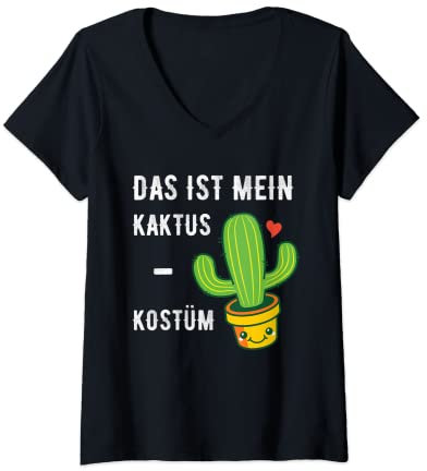 Damen Kaktus Faschingskostüme für Karneval Kaktus Faschings T-Shirt mit V-Ausschnitt