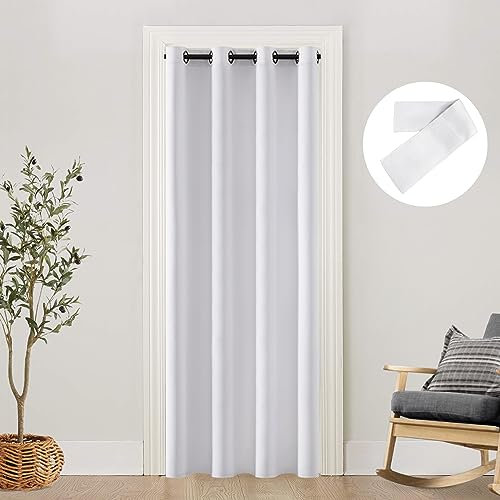 Rideau de placard blanc pour porte coulissante/porte coulissante, pour chien/chat/animal domestique, bloquant le vent, isolation de l'intimité à suspendre pour intérieur de pièce/garde-manger/chambre