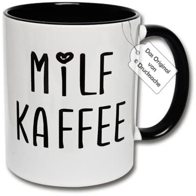 Lustige Tasse, bedruckte Kaffeetasse Milfkaffee Geschenkidee Frau (B: Schwarz-Weiß)