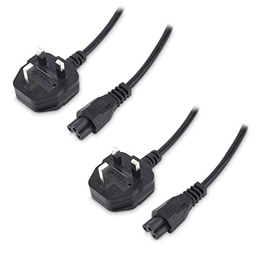 Cable Matters 2-Pack UK 3 Prong Power Cord 2 m, Laptop Power Cable, Cloverleaf Power Cable Compatible with Dell HP ASUS Computers/3 Pin Power Cable (UK BS 1363 to IEC C5) - 2 Meters