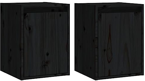 vidaXL 2X Wandschrank Hängeschrank TV Schrank Holzschrank TV Möbel Regal Aufbewahrung Wohnzimmer Bücherschrank Schwarz 30x30x40cm Massivholz Kiefer