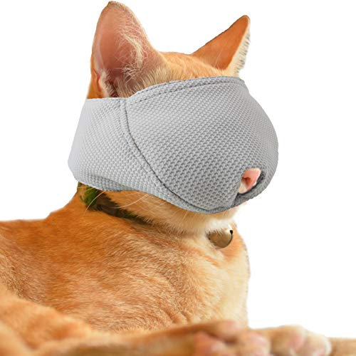 OHCOZZY Katze Maulkorb mit Atmungsaktivem Mesh, Maulkorb für Katzen Verhindern Beißen Kauen Katzenpflege (Größe S, Grau)