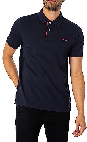 GANT Mens Contrast Pique Short Sleeve Polo Shirt Blue XL