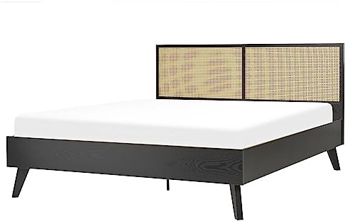 Bett schwarz mit hohem Kopfteil Wiener Geflecht Lattenrost 160x200 cm Monpazier