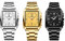 JewelryWe 3pcs Armbanduhr Herren Datum Kalender 30M Wasserdicht Rechteckige Analog Quarz Uhr Edelstahl Armband Herrenuhr mit Römischen Ziffern Zifferblatt und Leuchtend Zeiger, Gold Silber Schwarz