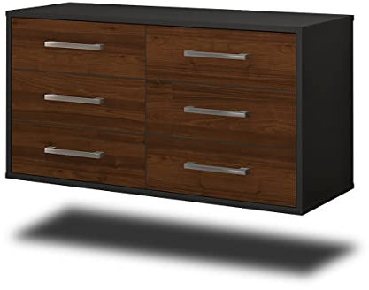 Lqliving Lowboard - Unterschrank Baltimore, Wandmontiert, Korpus: anthrazit matt, Front: Holz-Design Walnuss (92x49x35cm), mit Metall Griffen, Made in Germany