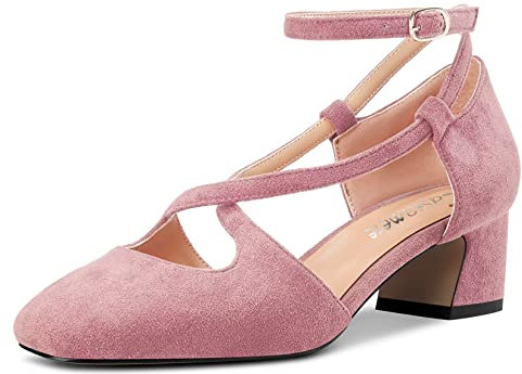 Castamere Femmes Mi Bloc Chunky Talon Heel Carré Bout Lanières Croisées Escarpins Party Cute Chaussures Rose Suède A 44 EU