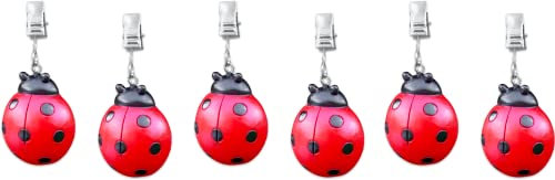 SHACAMO 6er-Set Tischdeckenbeschwerer - Tischtuchgewichte Mit Stahlclips - ca. 40g - 50g (Marienkäfer)
