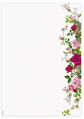 Designpapier Rosenranke DP1840 – 25 Blatt Briefpapier – Hochwertiges Motivpapier Geburtstag, Einladung, Brief, Jubiläum, Liebesbrief, Rose – Laser- & Inkjetdrucker geeignet – Druckerpapier A4 90g/m²