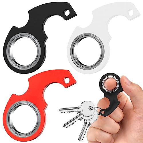 3 Stück Schlüsselanhänger Spinner Fidget Ring Spielzeug, Schlüsselanhänger Spinner, Schlüssel Spinner, Spinning Schlüsselanhänger, Fidget Ring Spielzeug, Key Flipping Toy für Kinder und Erwachsene