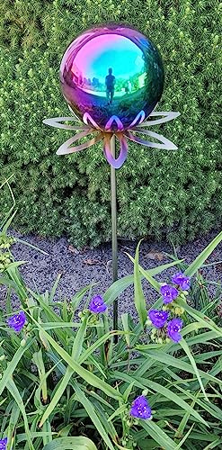 Jürgen Bocker Garten-Ambiente Blütenzauber Paris Rosenkugel 15 cm Edelstahl Gartenstecker Deko mit Stab 80 cm (Rainbow poliert)