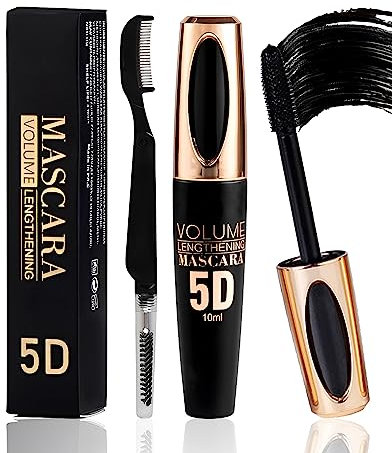 Black 5D Telescopic Mascara for Eyelashes, Waterproof Smudge-proof Long Lasting Colored Mascara, Silk Fiber Wimperntusche Volumen & Längen, Eyelash Extensions Effect, Augen-Make-up für Frauen-01