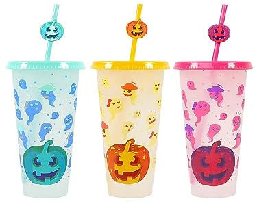Café Glacé D'Halloween, 3pcs Tumbler Cup, Coupe Fête 24Oz, Coupe Boisson FroiGlacée, Épais Avec Couvercle Et Paille, Café D'été
