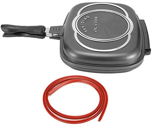 Doppelseitige Grillpfanne, Doppel-Bratpfanne, Tragbare Backform für -Grill, 31,9 X 25,9 X 6,6 Cm (schwarz)