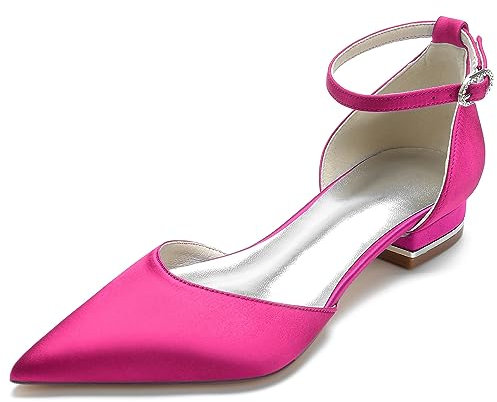 Flach Brautschuhe Damen Elegant Pumps mit Riemchen Pointed Closed Toe Hochzeitsschuhe,Rose,43 EU