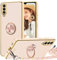 TVVTPU Funda para Samsung Galaxy A50 con Cuerda y Anillo de Soporte 360°, Carcasa Galvanizado Suave TPU Bumper Antigolpes Móvil Case con Ajustable y Retirable Collar, Rosa