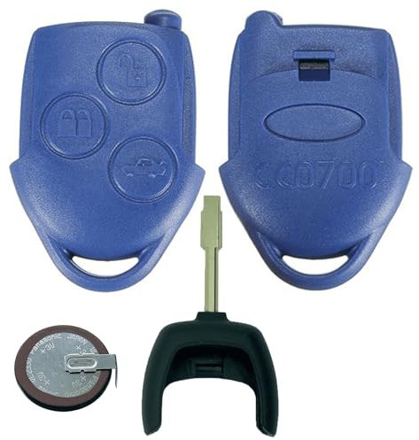 RKFUK® 3 Button BLUE Remote Key Fob Case and Battery for Ford Transit MK7 2006-2014 w/Blade VL2330