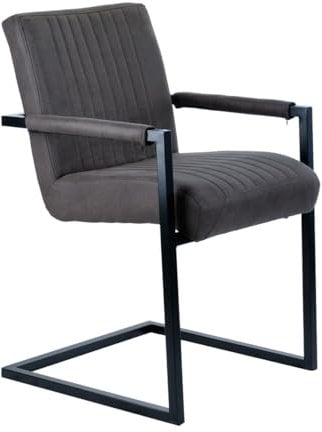 Meubletmoi Chaise Fauteuil avec accoudoirs en Microfibre Gris Anthracite rembourré et Pieds Luge en métal Noir - Moderne et Design - Gigi