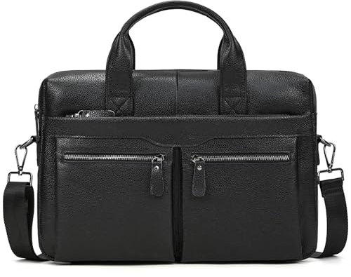 LUUFAN Cartella in pelle per uomo 15,6 Borsa a tracolla Satchel di grande capacità Borsa da ufficio per laptop Borsa retrò (3318-nero)