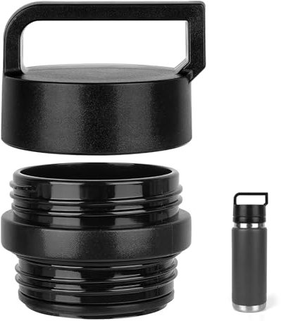 Linkidea Water Bottle Lid Built-in Tea Infuser Compatible with YETI Rambler Bottle 18oz/26oz/36oz/46oz/64oz Chug Cap, Water Bottle Replacement Cap with Handle, Fruit and Ice Strainer (Black)