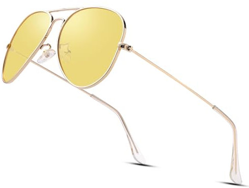 LOJUDI Pilot Sunglasses Mens Womens - Polarised for Vintage Metal Frame Retro Pilot Style Sun Glasses UV400 Protection-Night Driving Yellow