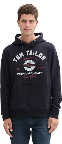TOM TAILOR Herren Hoodie Sweatshirt mit Logo-Print, 10668 - Sky Captain Blue, M