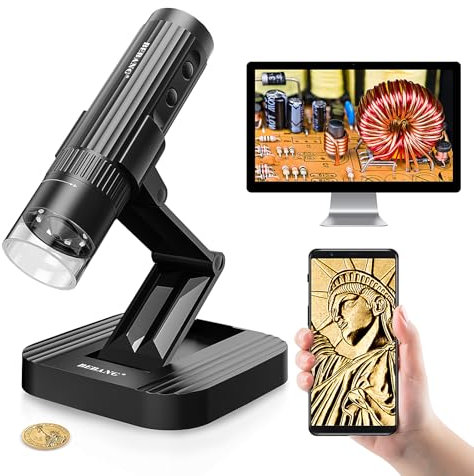 BEBANG Microscopio digitale portatile per adulti, 50X-1000X ingrandimento HD WiFi Microscopi a mano con supporto regolabile Fotocamera microscopio USB per iPhone Android Windows Mac Computer