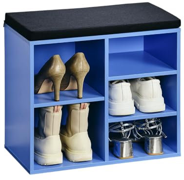 Kesper | Schuhschrank mit Sitzkissen, Material: Faserplatte, Maße: B51,5 x H48 cm x L29,5 cm, Farbe: Blau, Schwarz | 15960