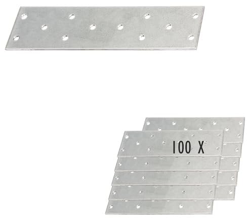 siwitec Lochplatten aus sendzimirverzinktem Stahl | 155 x 40 mm | 100 Stück | witterungsbeständige Holzverbinder | Verbindungsplatten