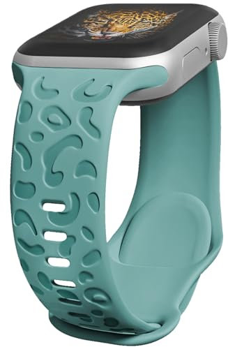 BXKM Silicone Leopard Straps Compatible with Apple Watch 38mm 40mm 41mm 42mm 44mm 45mm 49mm Women Men, Soft Engraved Sport Strap Replacement for iWatch Series 9/8/7/6/5/4/3/2/1/SE/SE 2/Ultra/Ultra 2