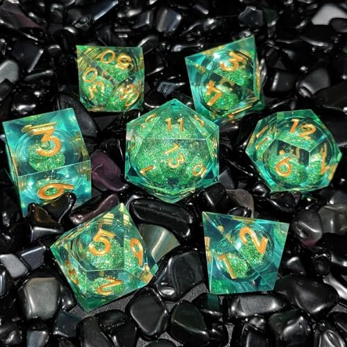 ORUZA 7 Stück Polyedrische DND Würfel Set Liquid D&D Core Würfel D4 D6 D8 D10 D12 D20 D% Treibsand Spielwürfel für Dungeons and Dragons RPG MTG Pathfinder Rollenspiele Spielwürfel