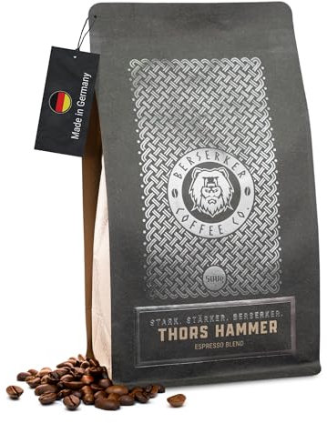 BERSERKER COFFEE - Thor's Hammer Espresso, 500g - italienische Dark Roast Kaffeebohnen, intensiv und vollmundig - für Siebträger, Vollautomat & Herdkanne - GANZE BOHNE