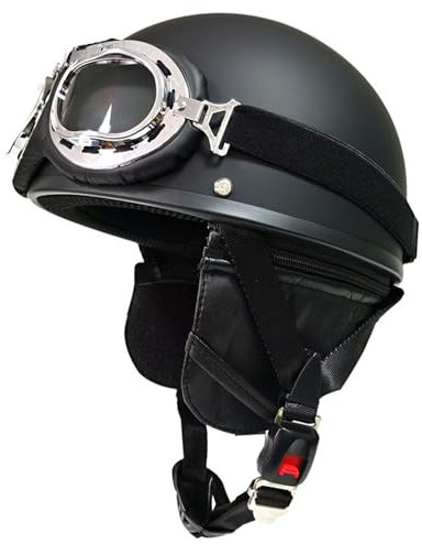 Retro Motorradhelm Open Face Helm ECE-Zulassung Halbhelm mit Brille Vintage Halbschalenhelm Deutsche Braincap Jethelm Rollerhelm Für Damen Und Herren 3,L