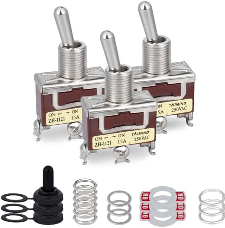 Innfeeltech 3 interrupteurs à bascule, 20A 125V, 1121 SPDT, 3 bornes, marche/arrêt, interrupteur à bascule haute performance en métal à 2 positions avec 3 bouchons étanches