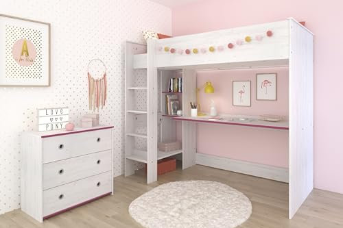 möbelando Jugendzimmer-Set >Smoozy 29 Blau/Pink< in Kiefer Weiss (Nachbildung)